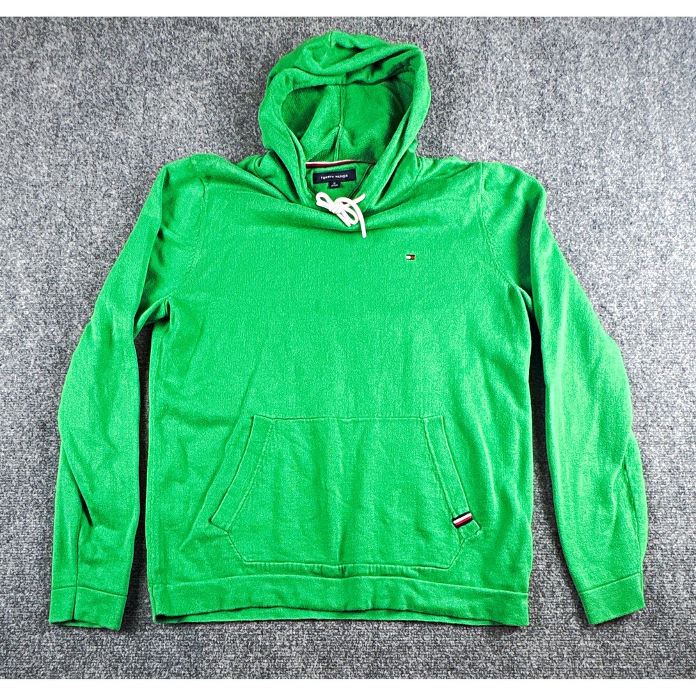 Tommy Hilfiger Men's Size M 100% Cotton Textured Knit Sweater Hoodie Green